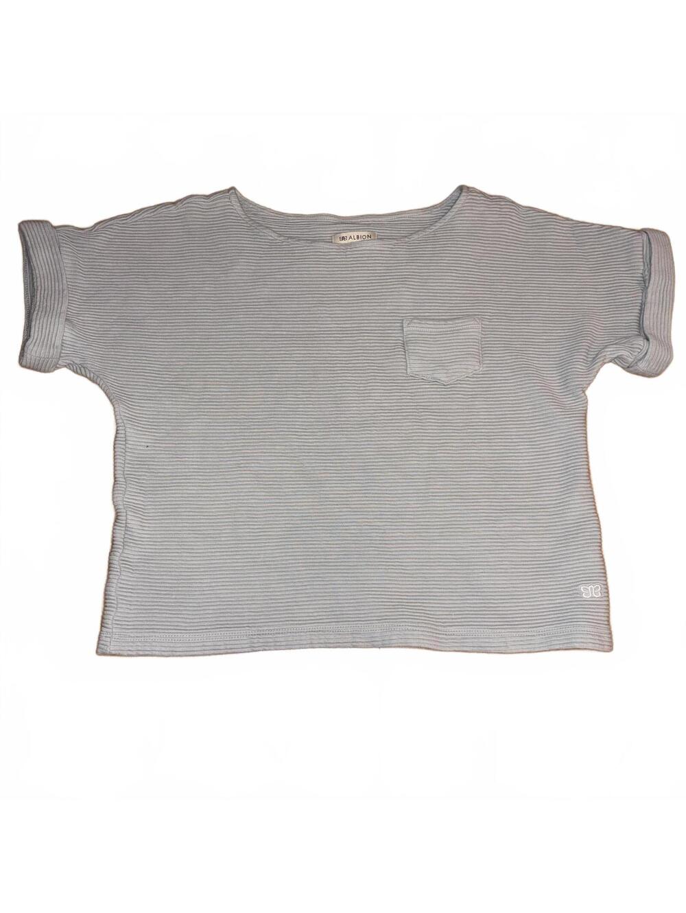 Albion Dusty Blue Ribbed Short Sleeve Top Size Small Summer Minimalist Luxury